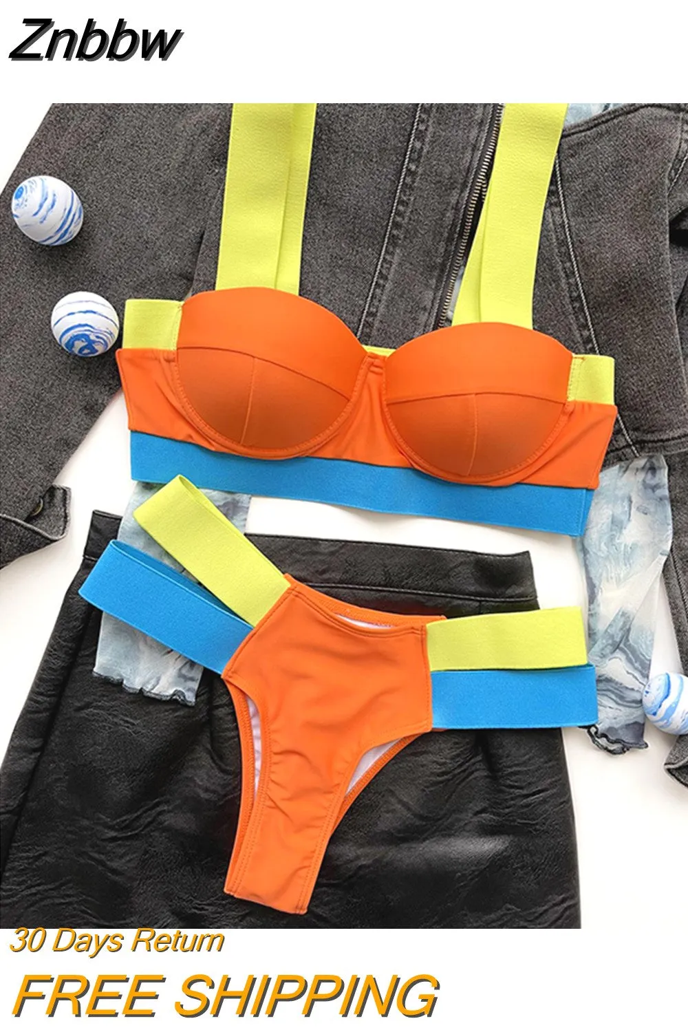 Znbbw Women's Swimsuits Sexy Swimwear Patchwork Bikini 2023 Woman Push up Biquini Neon Bikinis Swimsuit Bathing Suits 2023 - Image 14