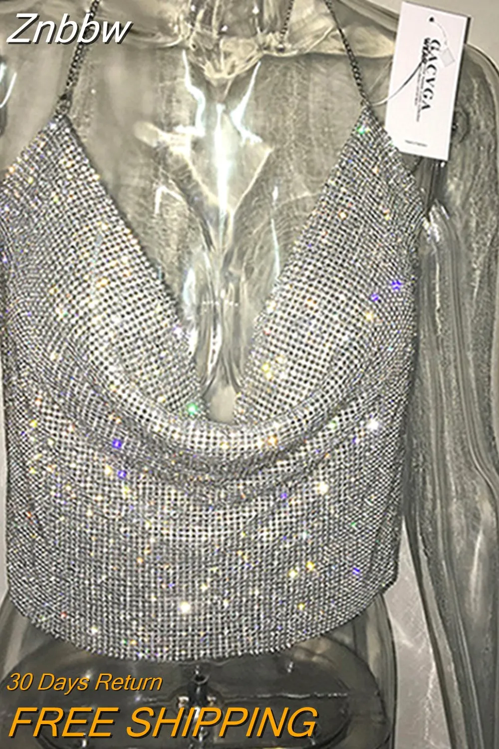Znbbw 2023 Handmade Crystal Tank Top Sexy Backless Summer Beach Women Crop Top Halter Camis Metal Bralette Ladies Croped Tops - Image 5