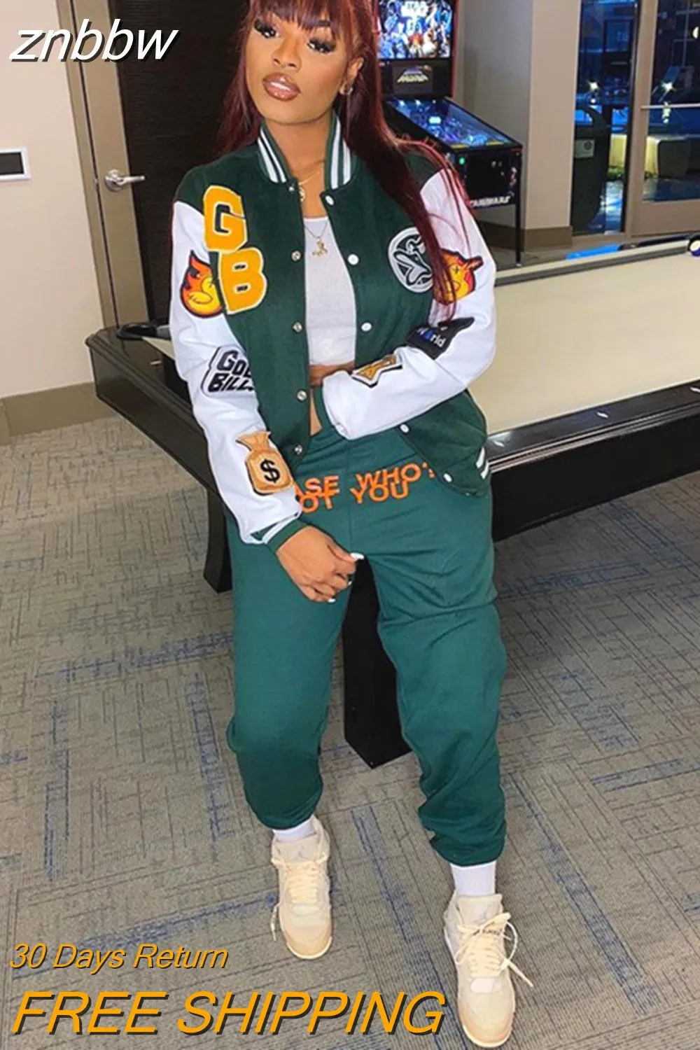 znbbw Autumn Letter Graphic Patchwork Varsity Jacket Women 2023 Long Sleeve Button Up Baseball Jacket Female Cropped Jackets - Image 3