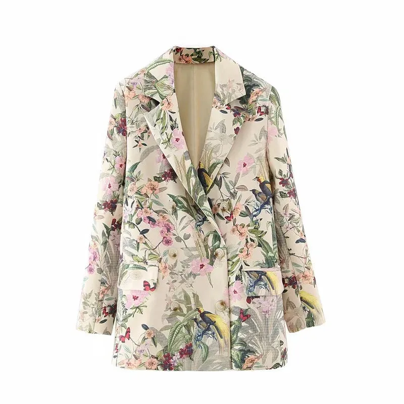 Znbbw New Skinny Flower Printing Double-Breasted Suit Jacket In The Autumn Of 2024
