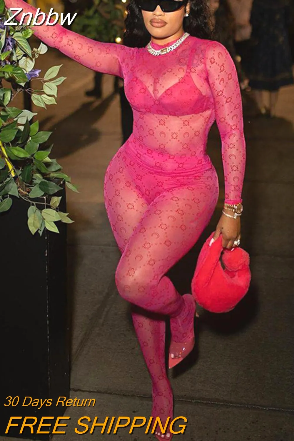 Znbbw Women Mesh See Through Tops Long Pants Two Piece Matching Sets Outfits 2023 Summer Clothes Wholesale Items For Business 0410 - Image 5