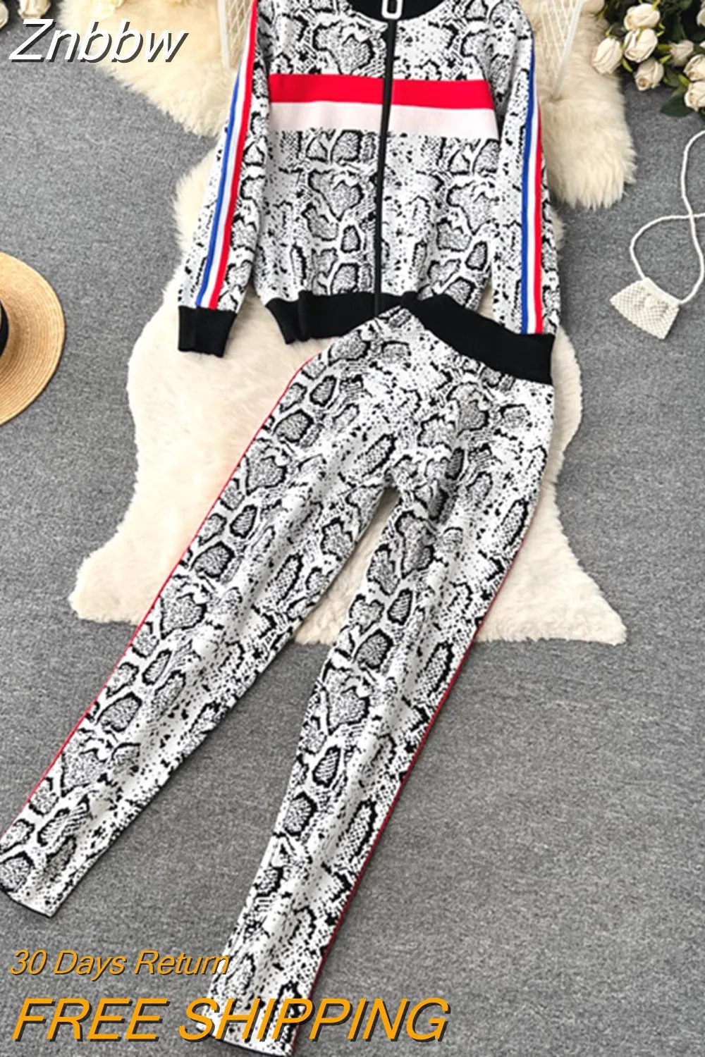 Znbbw Women Stripe Zipper Knitted Cardigans Jacket Sweaters + Pencil Pants Sets Woman Fashion Jumpers Trousers 2 PCS Costumes Outfit - Image 7