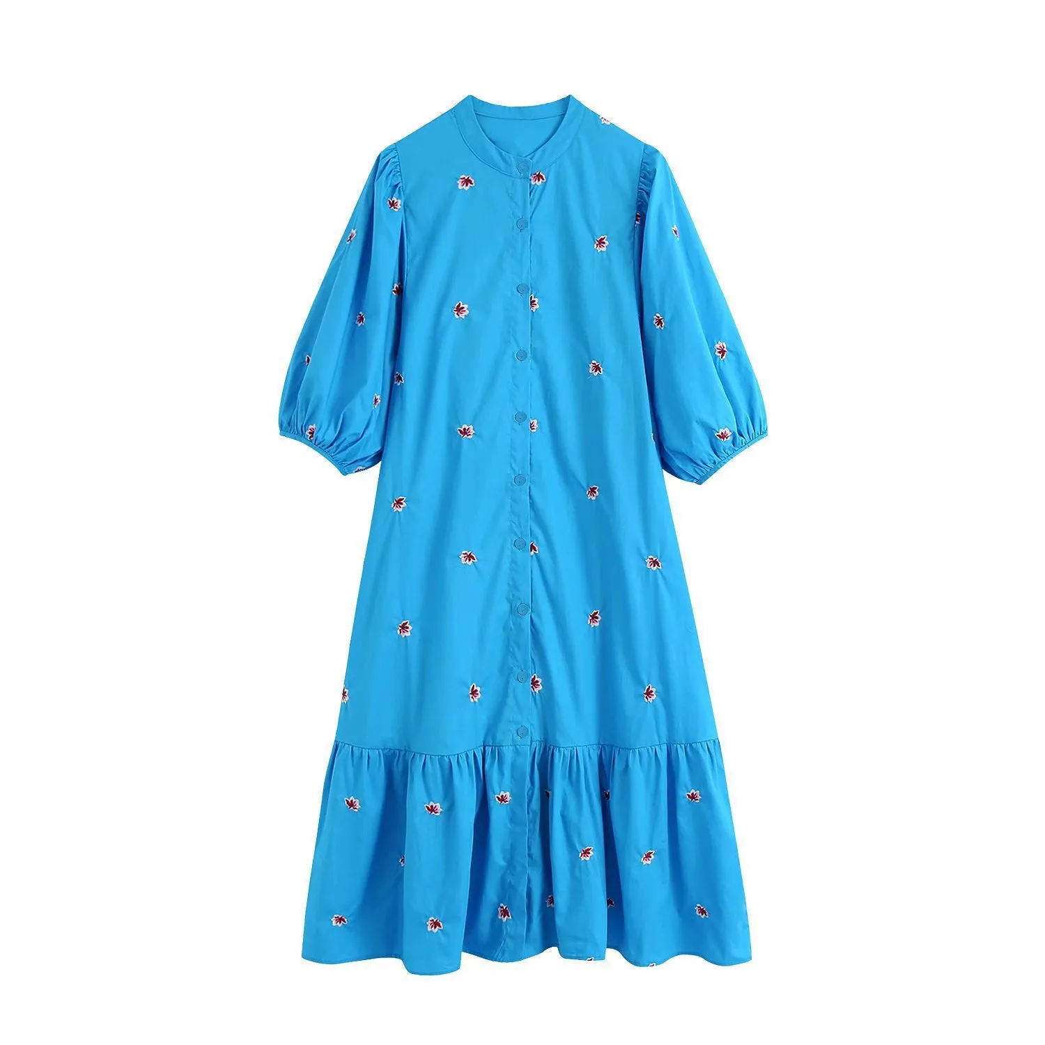 Znbbw 2024 New Simple And Generous Embroidered Flower Medium-Length Dress 4786067