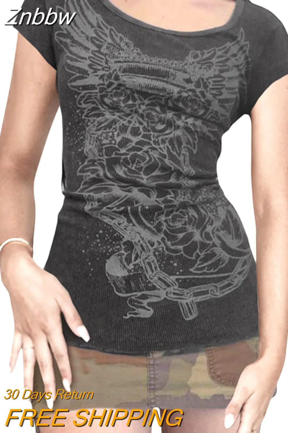 Znbbw Women Teen Girls Gothic Graphic Print Crop Tops T Shirts O-Neck Short Sleeve E-Girl Aesthetic Kawaii Crop Tees Tops Streetwear - Image 30