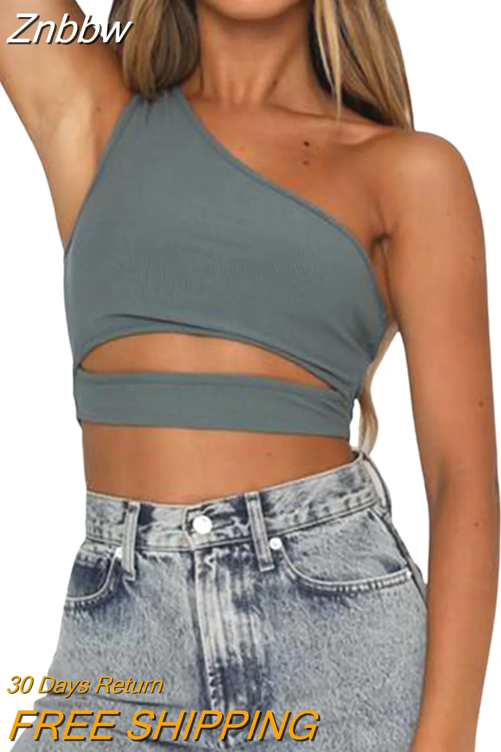 Znbbw Women One Shoulder Tank Tops Summer Solid Collar Hollow Out Vest Slim Sleeveless Crop Tops Casual Female Streetwear Straps Tanks - Image 4