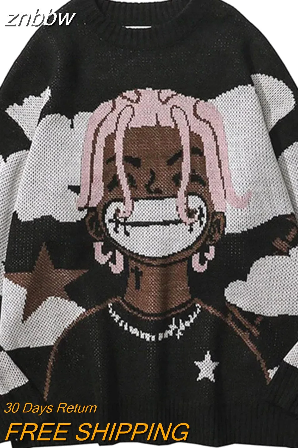 znbbw Autumn Knit Graphic Sweaters Casual Outfit For Women 2023 Long Sleeve O Neck Black Pullovers Female Tops Casual Sweaters - Image 2