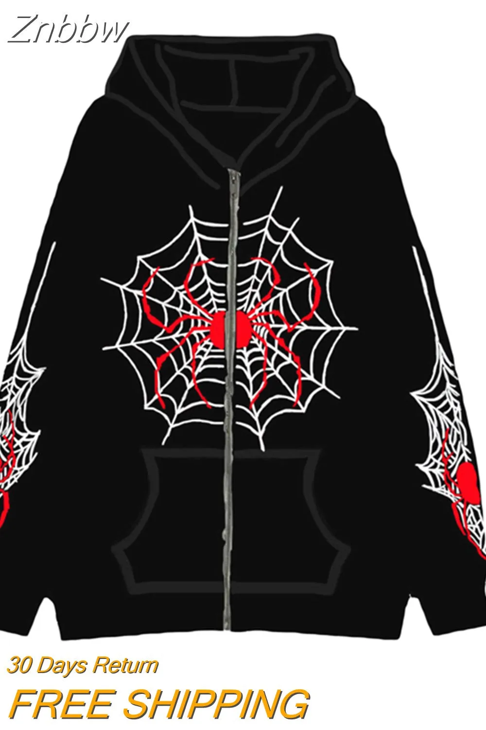 Znbbw Women's Halloween Casual Hooded Coat Long Sleeve Spider Web Print Zip Up Hoodie with Pockets - Image 8