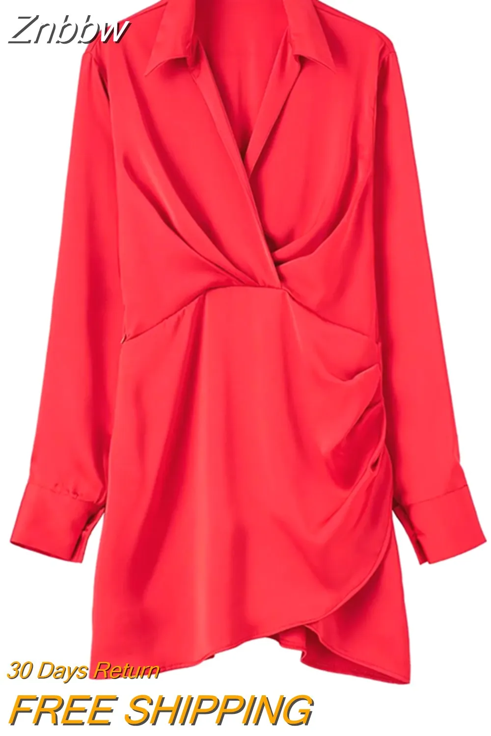 Znbbw 2023 Women Fashion Pleated Soft Touch Wrap Mini Dress Vintage Long Sleeve Side Buttons Female Dresses Vestidos 202304 - Image 14