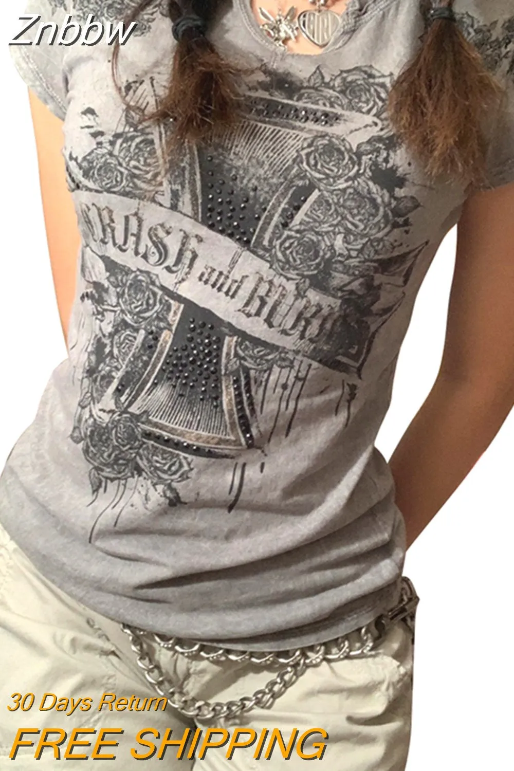 Znbbw Women Teen Girls Gothic Graphic Print Crop Tops T Shirts O-Neck Short Sleeve E-Girl Aesthetic Kawaii Crop Tees Tops Streetwear - Image 28