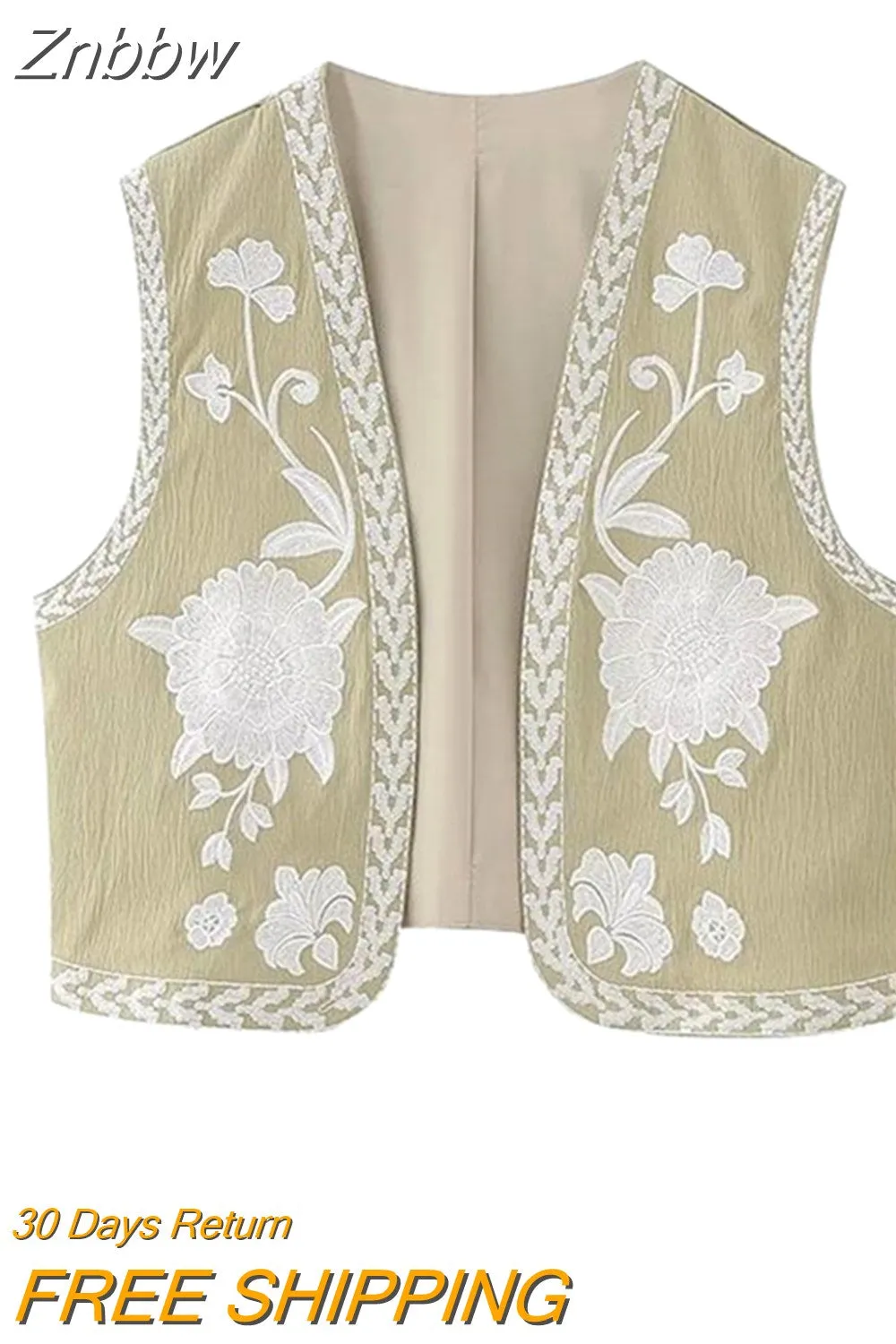 Znbbw TRAF Embroidered Vests Top Women Vest 2023 Summer Loose Waistcoat Ladies Cardigan Outwear Top Sleeveless Tops Chic Tank - Image 5