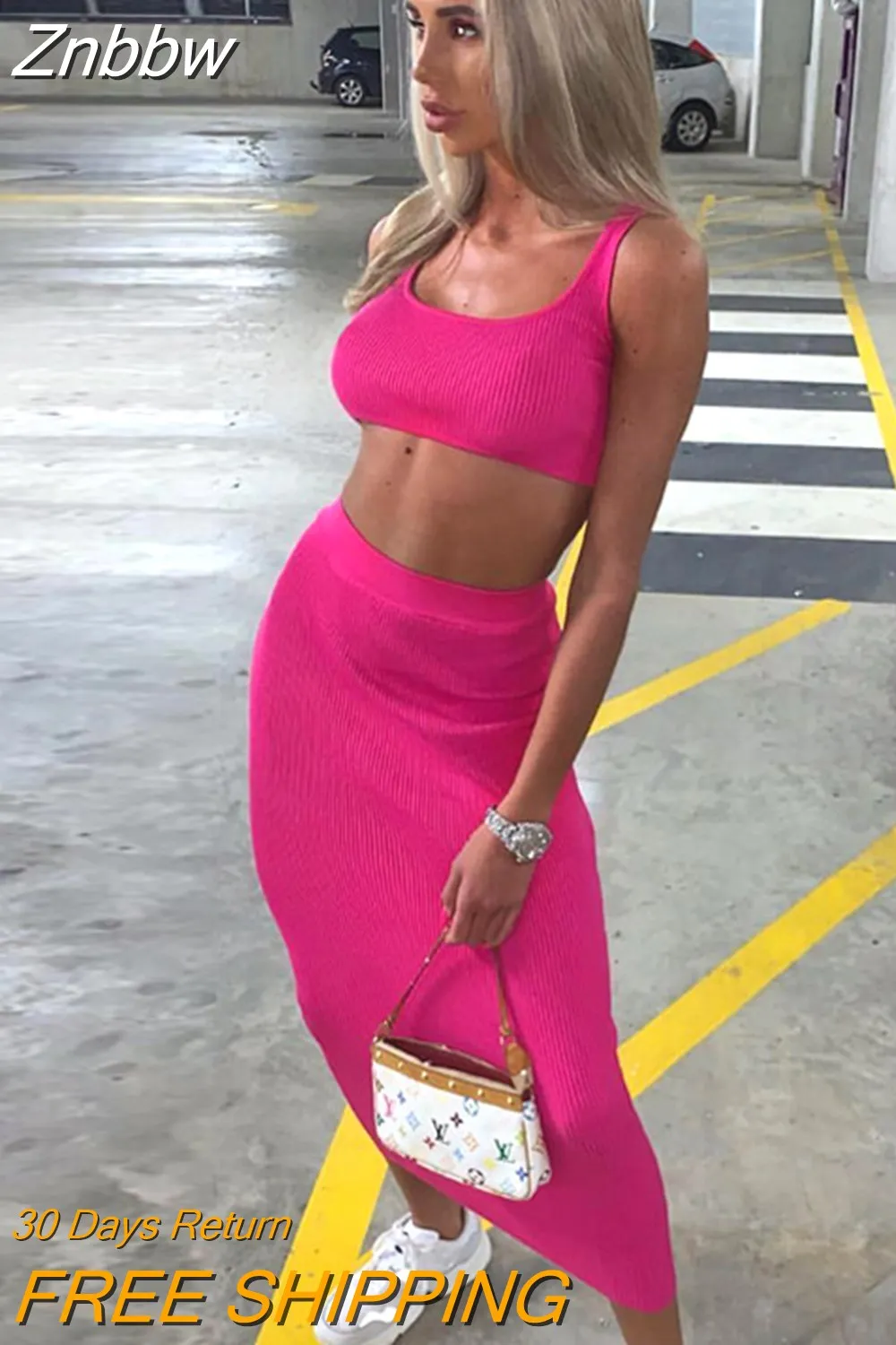 Znbbw women summer clothes soild color casual crop tank tops long pencil skirt fitness skinny outfit suit two piece 2pc sets - Image 12