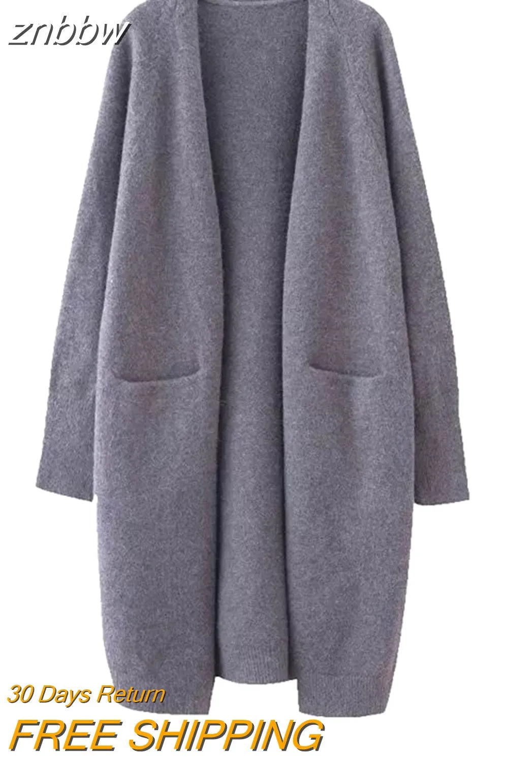 znbbw Women Solid Color Loose Thick Warm Sweater Cardigan Pocket Ladies Spring Autumn V Neck Knitted Coat Female Casual Tops - Image 5