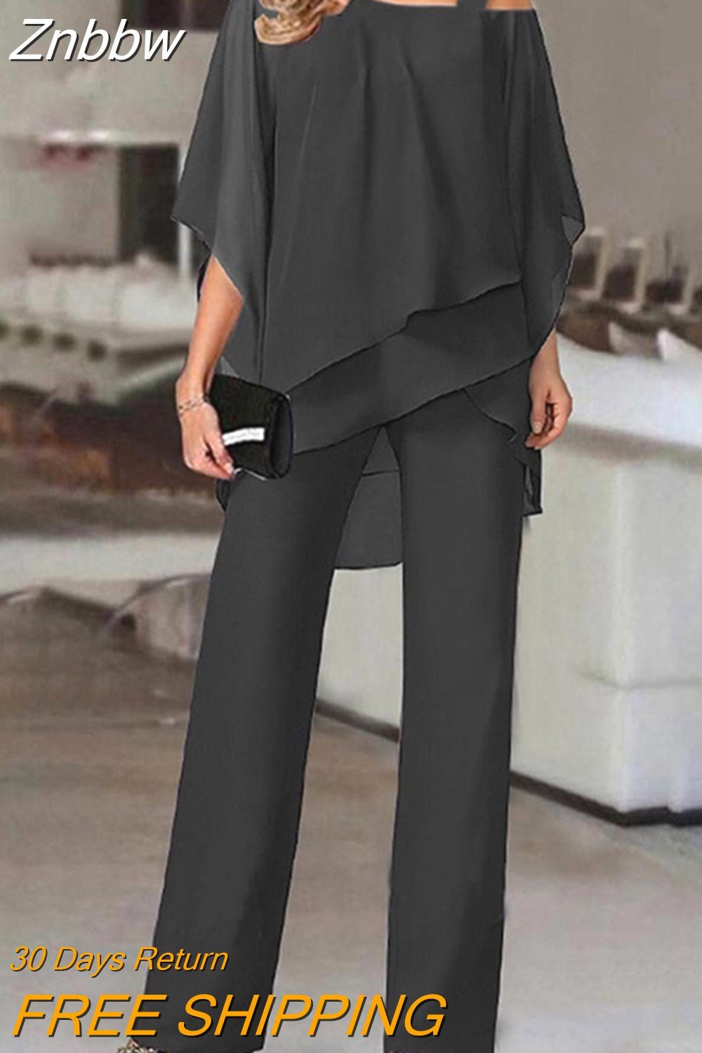 Znbbw Women Straight Long Pants Outfits Casual Off Shoulder Ruffled Irregular Party Suit Spring Office Commuting Two Piece Set Elegant - Image 7