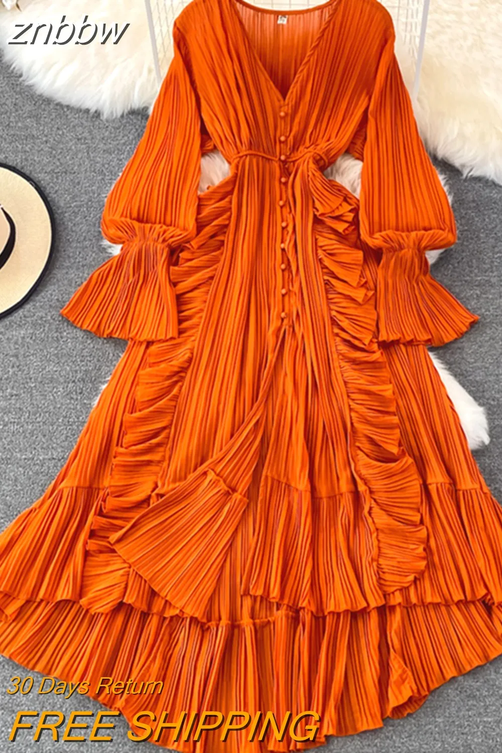 znbbw Autumn New Holiday Style Ankle Length Long Dresses Women Sexy V Neck Puff Sleeve Lace Elegant Evening Party Summer Dress