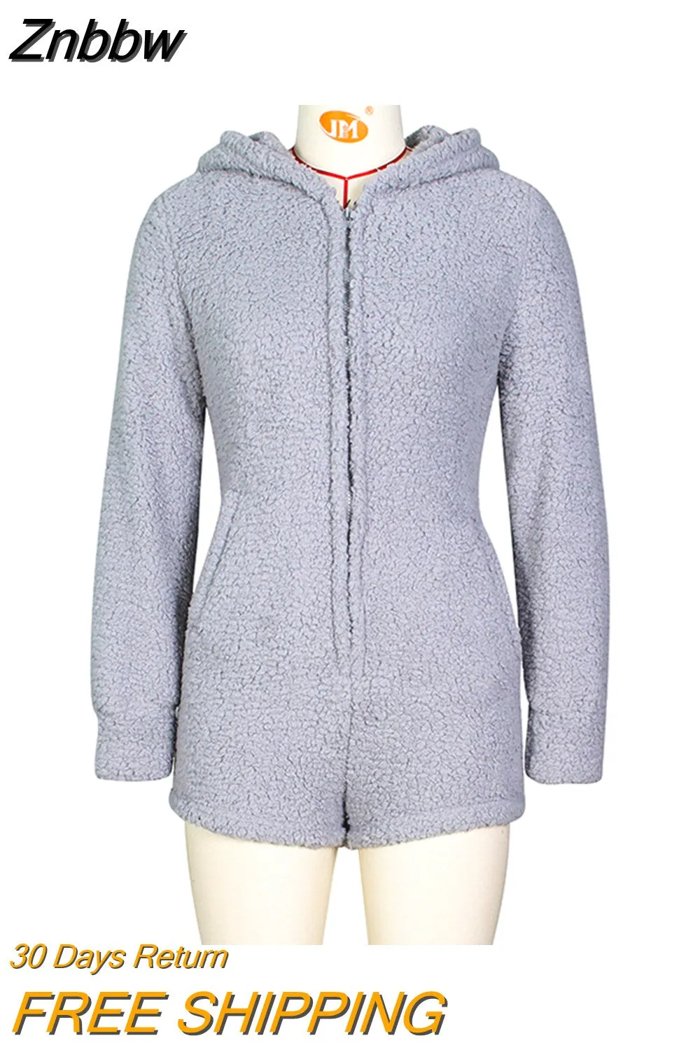 Znbbw Autumn Winter Velvet Women Playsuit Home Romper Warm Cute Bear Hooded Body Suit Jumpsuit Zipper Bodysuit Casual Outwear - Image 7