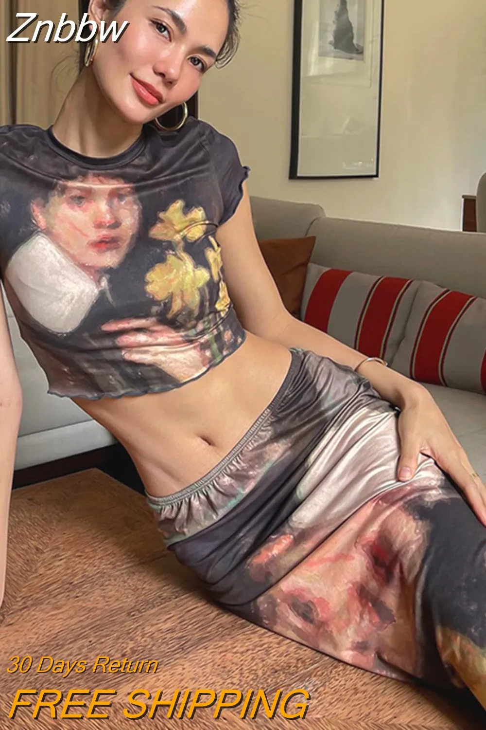 Znbbw Women Crop Tops T Shirts Long Skirts Vacation Two Piece Sets Outfits 2023 Summer Clothes Wholesale Items For Business