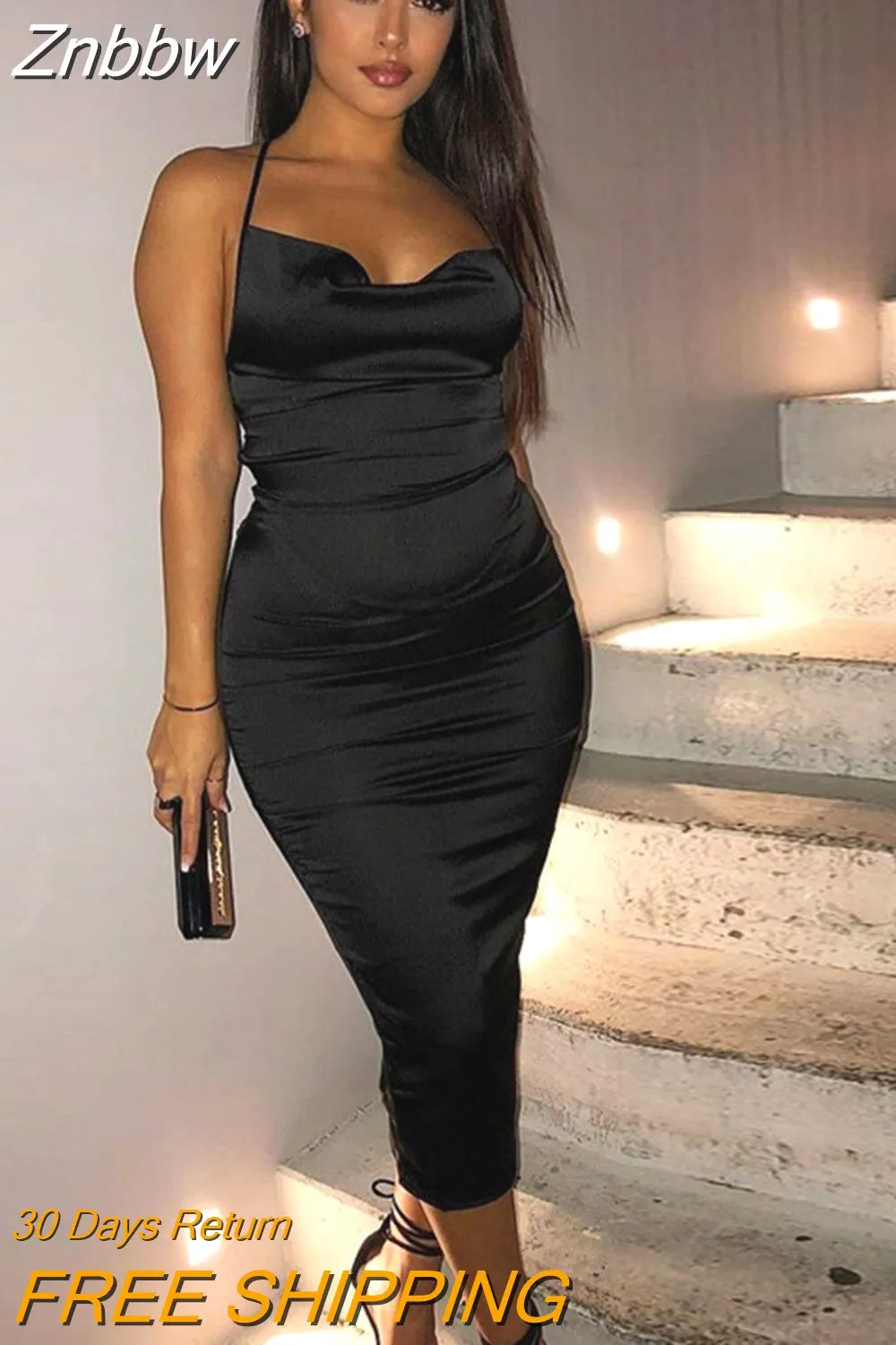 Znbbw Women Summer Neon Satin Lace Up Long Midi Dress Y2K Sleeveless Bodycon Backless Elegant Party Sexy Slim Dress Club Clothes - Image 7