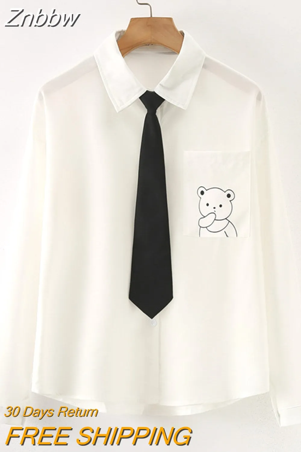 Znbbw Autumn Women Harajuku Vintage Blouse Black White Goth Streetwear Student Long Sleeve Down Collar Kpop Fashion Shirts Top - Image 4