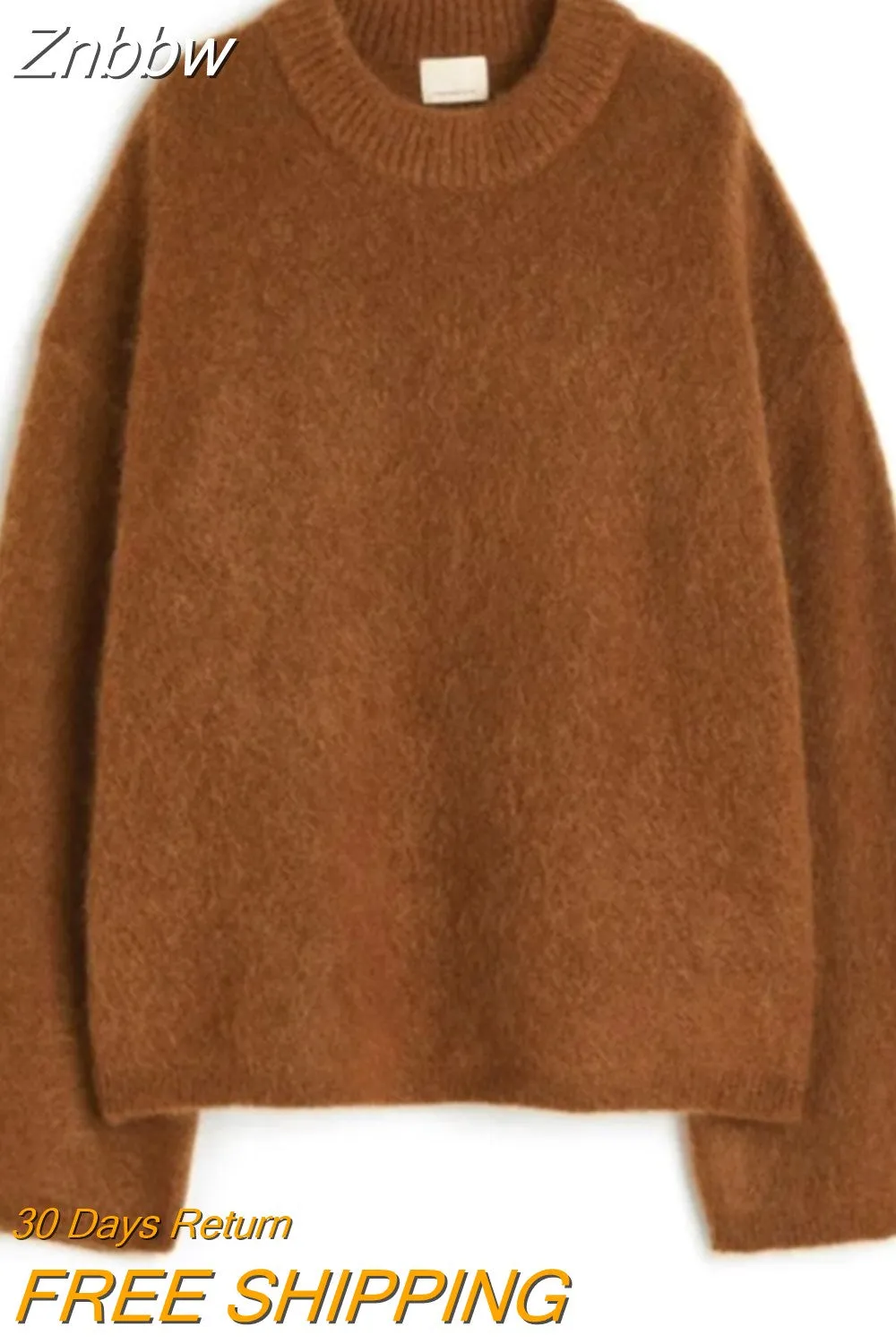 Znbbw Autumn Women Solid Warm Sweater Pullover Casual Loose O Neck Long Sleeve Knit Tops Ladies Oversize High Street Knitwear - Image 7