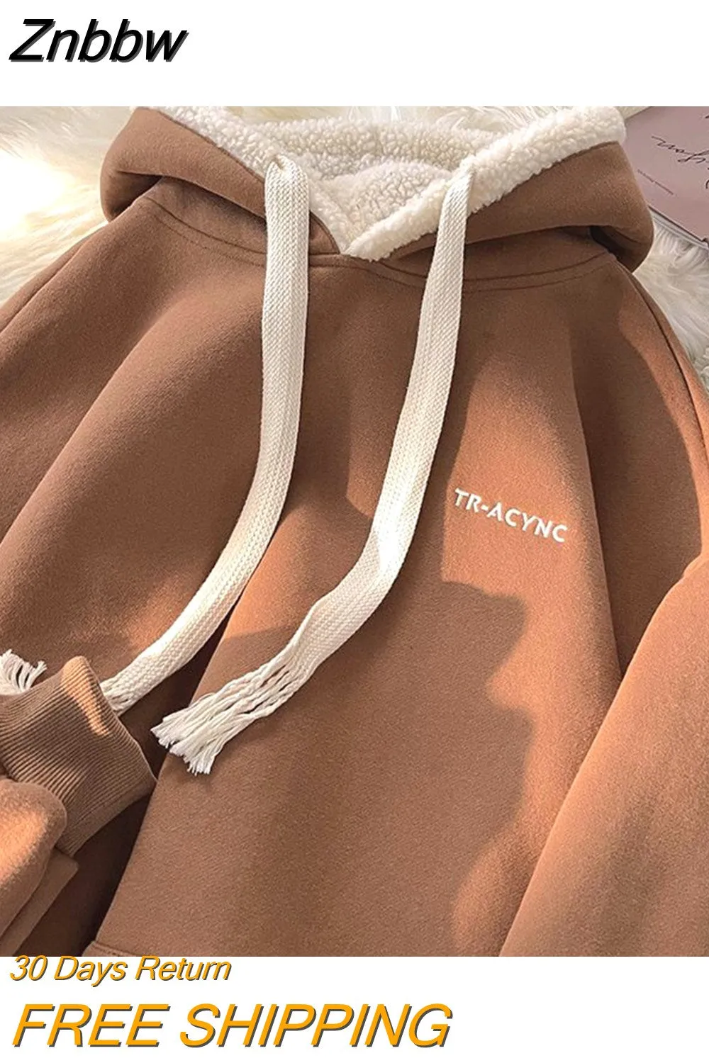 Znbbw and winter 2023 new cashmere hooded Hoodies for women thickened fashionable casual loose womens Hoodies coat - Image 2