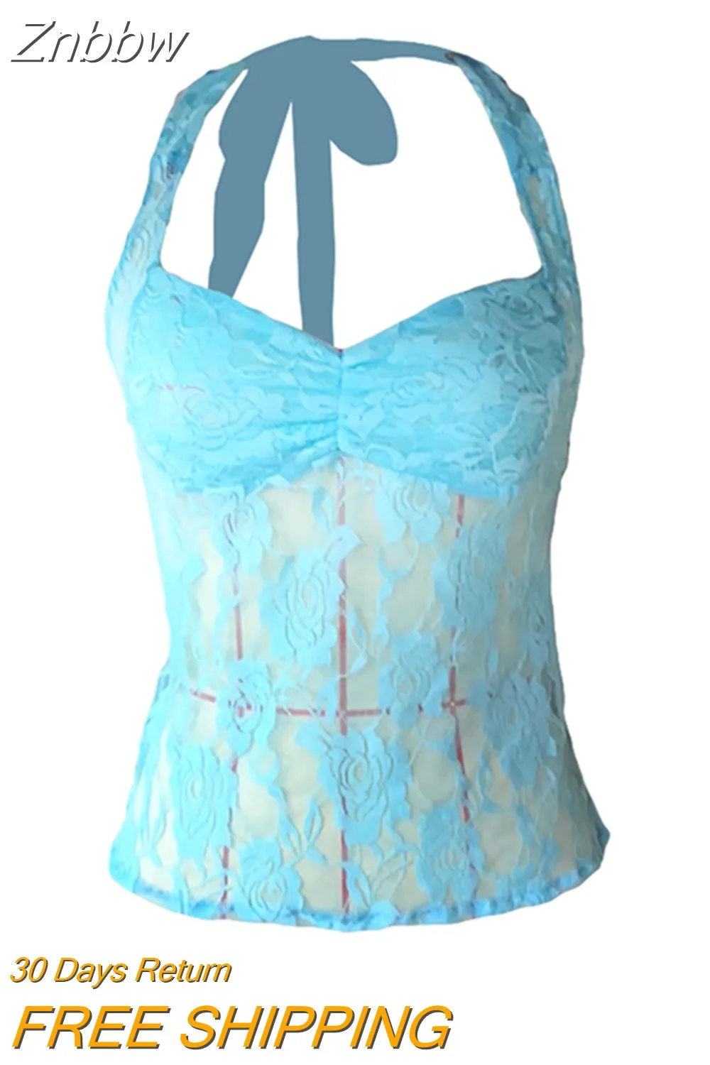 Znbbw Women Lace Halter Tie Up Tank Tops Sexy Low Cut See Through Backless Patchwork Tops Fairy Grunge Vest Tops Streetwear - Image 7