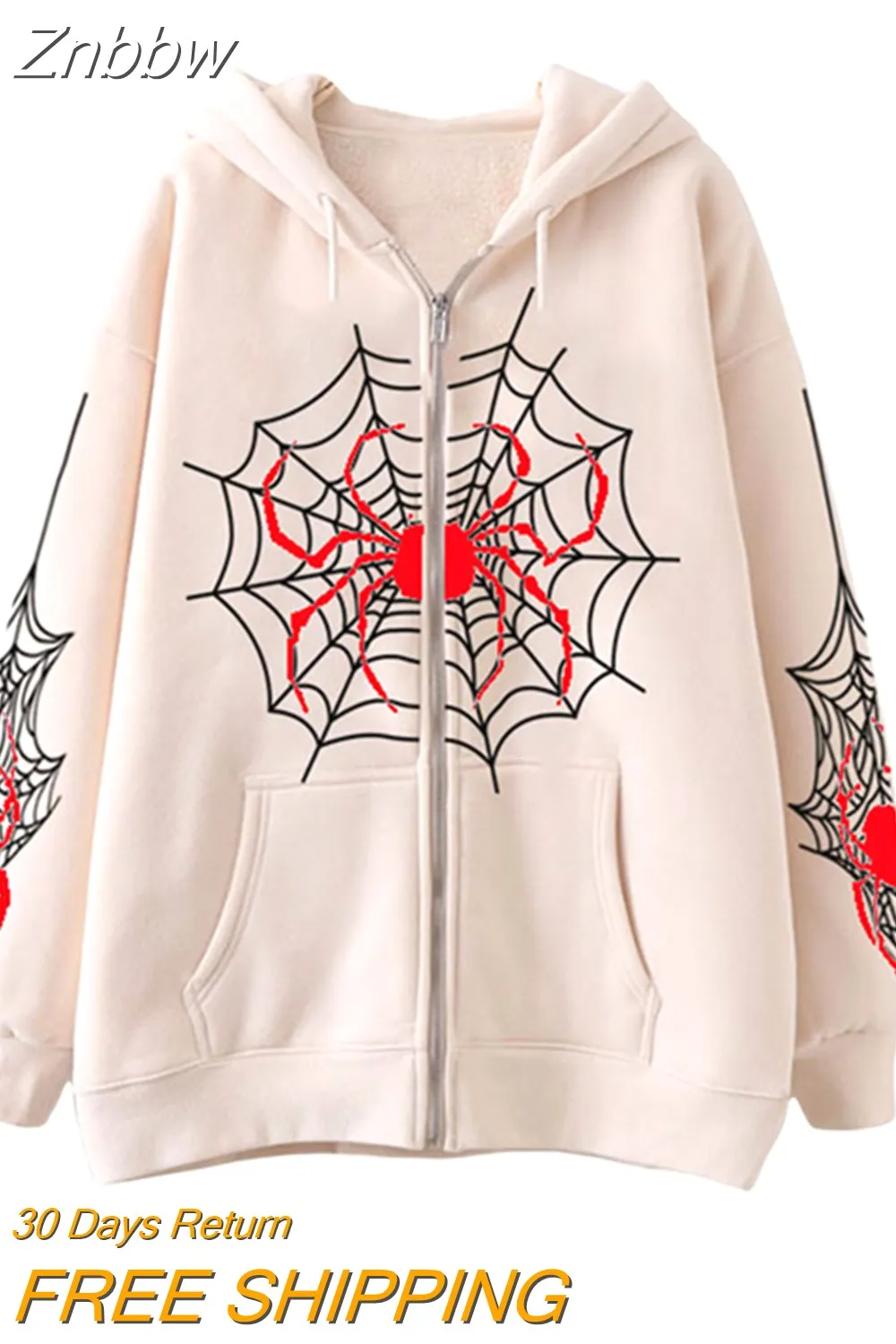 Znbbw Women's Halloween Casual Hooded Coat Long Sleeve Spider Web Print Zip Up Hoodie with Pockets - Image 11