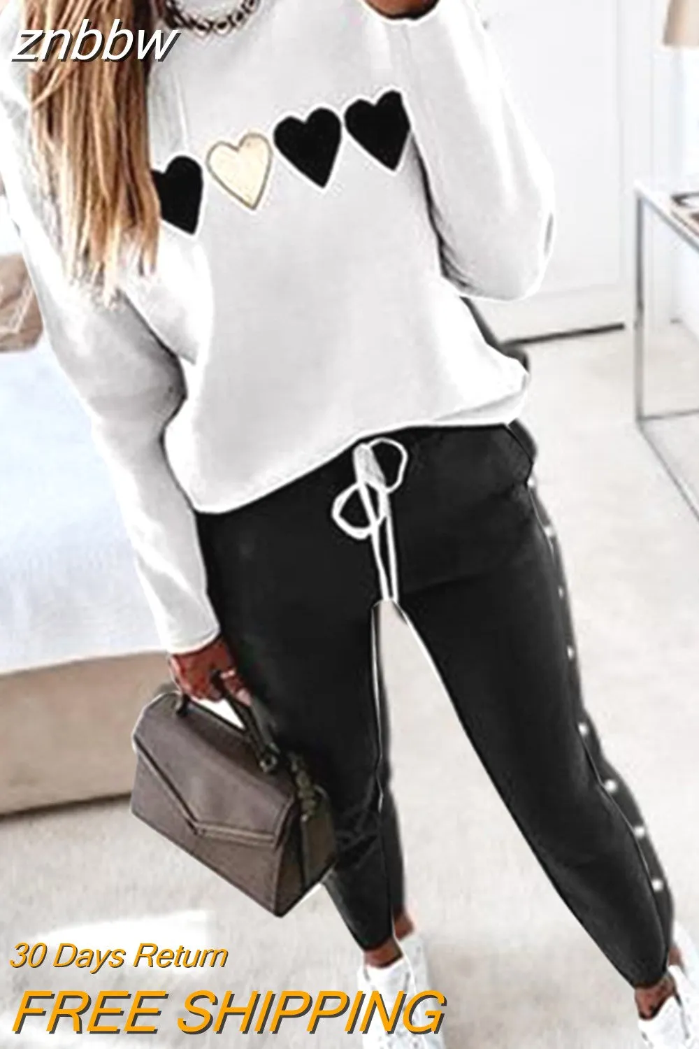 znbbw Women Suit Jogger Two Piece Set Autumn Fashion Print Tracksuits Women 2023 Streetwear Zipper Long Sleeve Tops + Trousers Outfits - Image 8