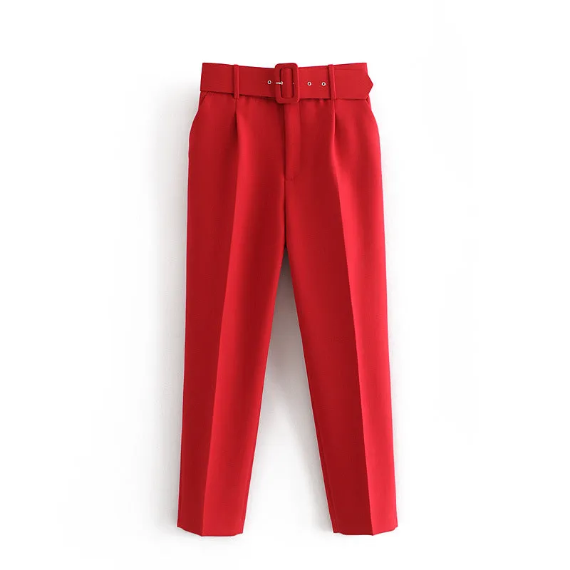 Znbbw 2024 New Pleated Multi-Color Harlan Pants Leisure Solid-Color Women's Pants Belt - Image 12