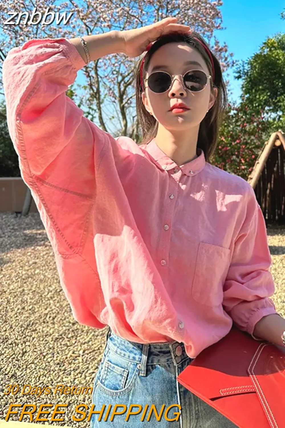 znbbw 2023 Summer Casual Long Sleeve Women's linen Shirt Korea Style Loose Button Up Ladies Blouse Female Daily Clothing Tops - Image 2