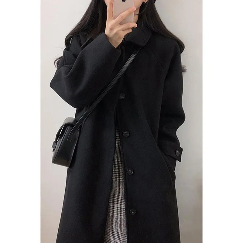 Znbbw Woolen Coat Is Popular For Women In The Spring And Summer Of 2024, The New Korean Version Of Black Medium-Length Tweed Coat Is Popular To Thicken. - Image 5