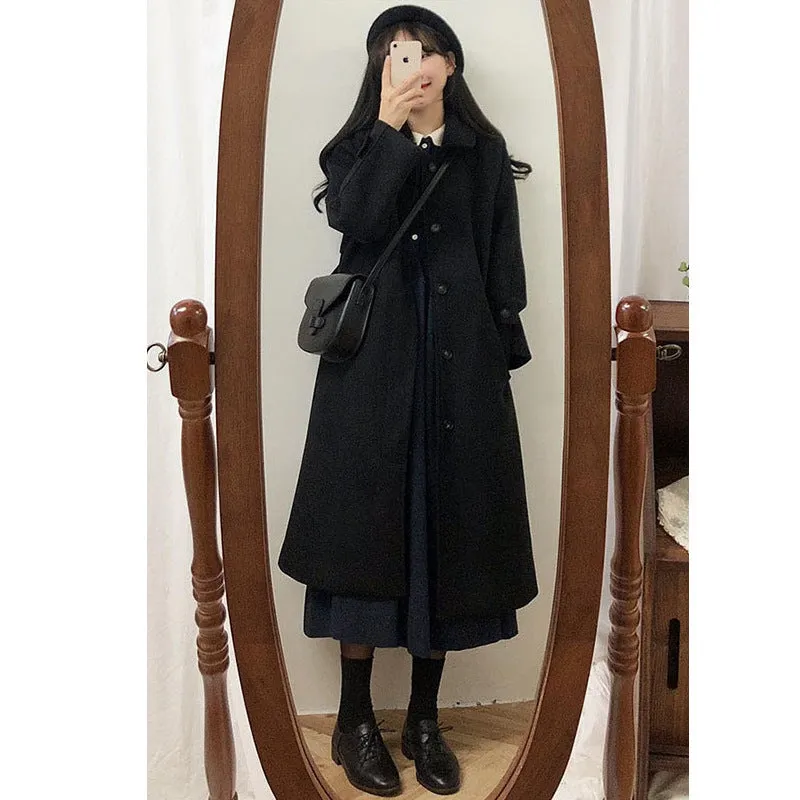 Znbbw Woolen Coat Is Popular For Women In The Spring And Summer Of 2024, The New Korean Version Of Black Medium-Length Tweed Coat Is Popular To Thicken. - Image 3