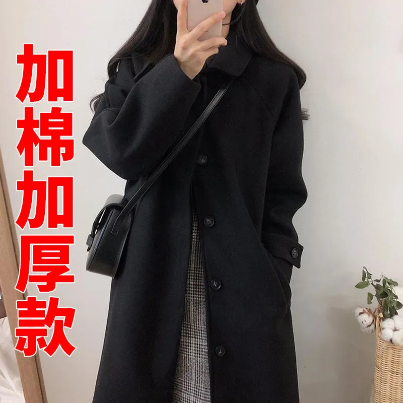 Znbbw Woolen Coat Is Popular For Women In The Spring And Summer Of 2024, The New Korean Version Of Black Medium-Length Tweed Coat Is Popular To Thicken. - Image 7