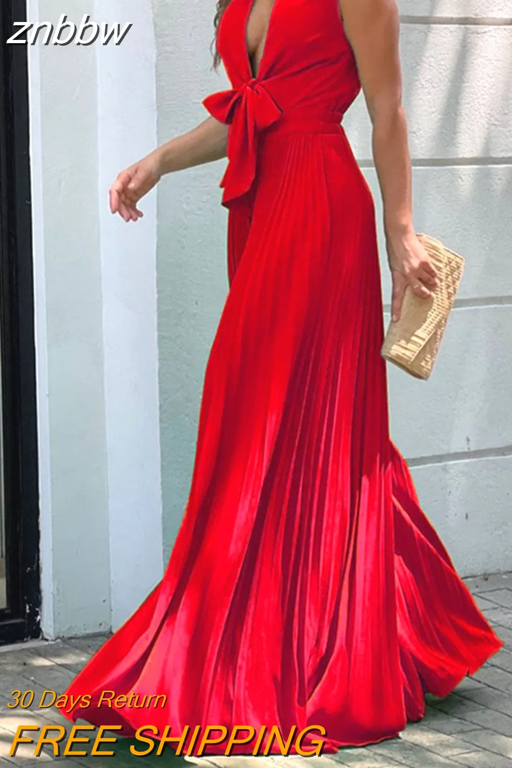 znbbw Women Jumpsuit Summer Fashion V Neck Sleeveless Lapel Solid Pleated Lace Up Loose Wide Legs Romper High Streetwear Female - Image 6