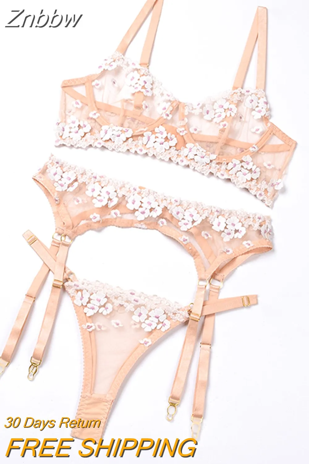 Znbbw Applique Women's Underwear Lingerie Set Sexy Underwear Set Bra with Bones 3 Piece Set Transparent Exotic Lingerie Sexy - Image 8