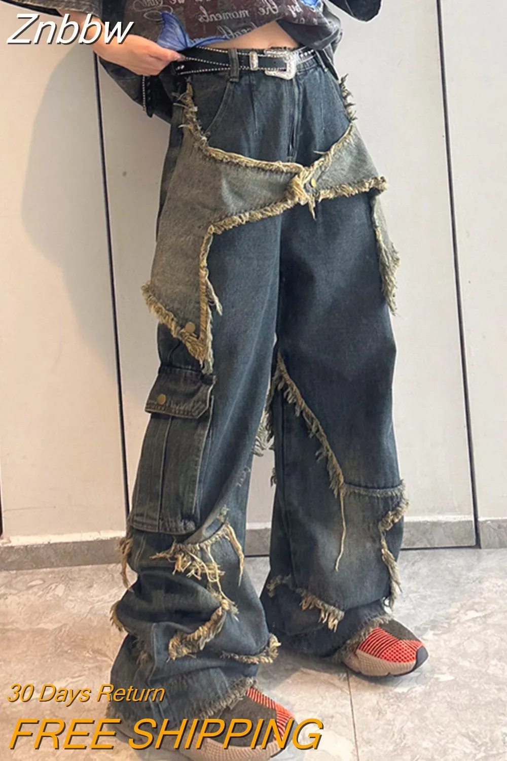 Znbbw Y2k Jeans Star Men Patchwork Vintage Harajuku Straight Denim Pants 2023 Baggy Loose New Women Hip Hop Streetwear