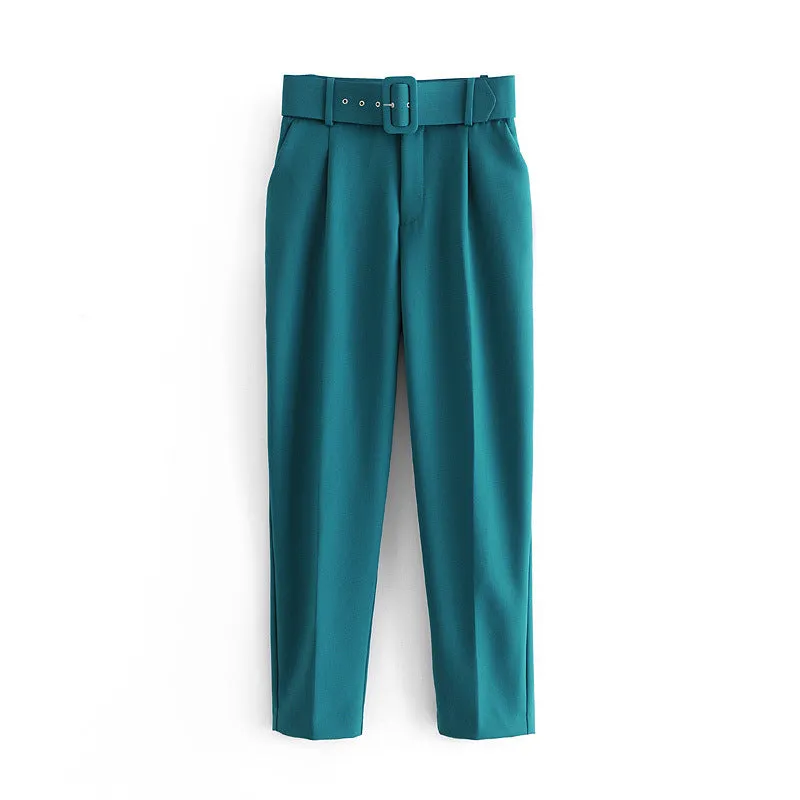 Znbbw 2024 New Pleated Multi-Color Harlan Pants Leisure Solid-Color Women's Pants Belt - Image 21