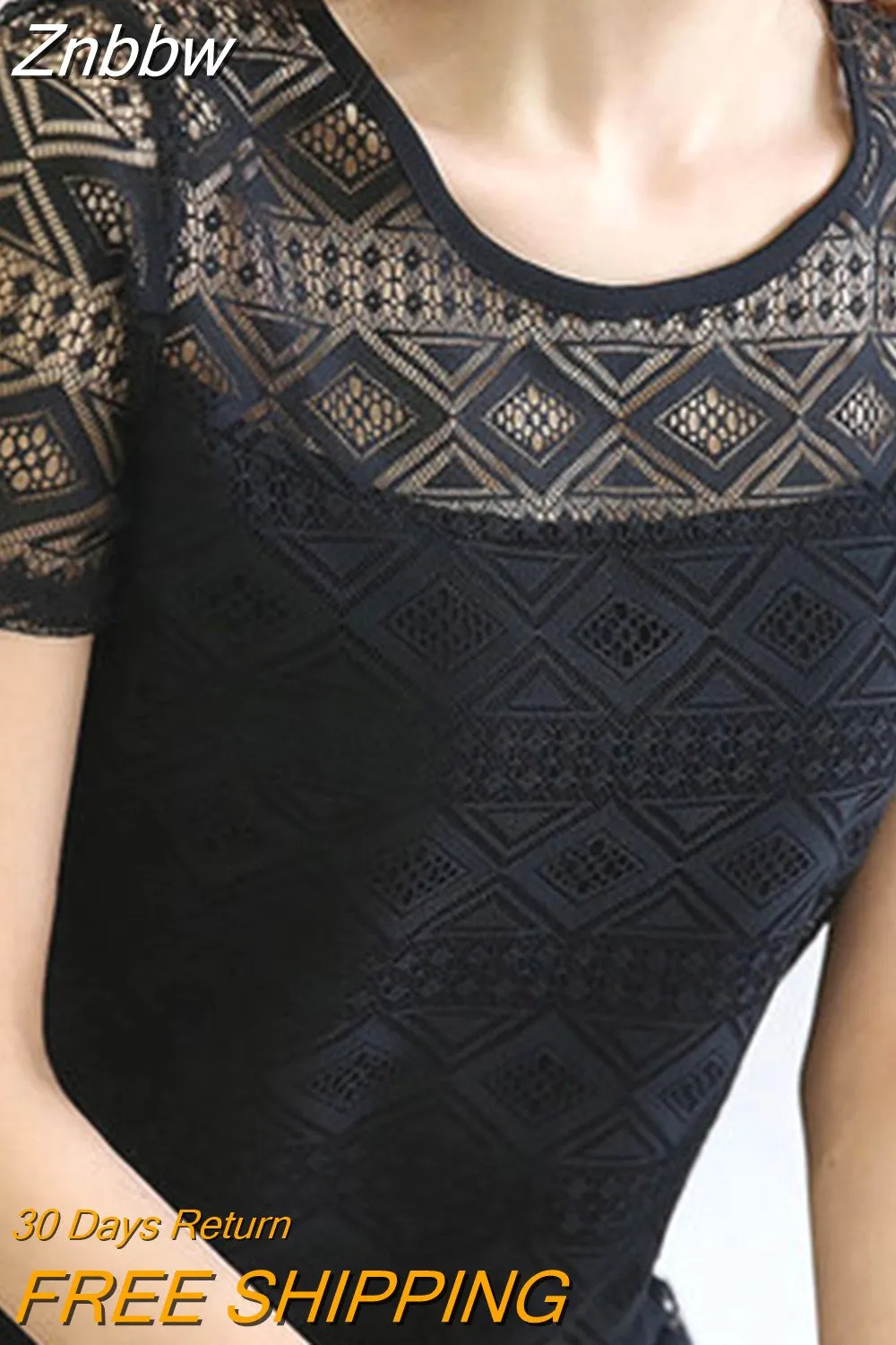 Znbbw Women Clothing Chiffon Blouse Lace Crochet Female Korean Shirts Ladies Blusas Tops Shirt White Blouses slim fit Tops - Image 4