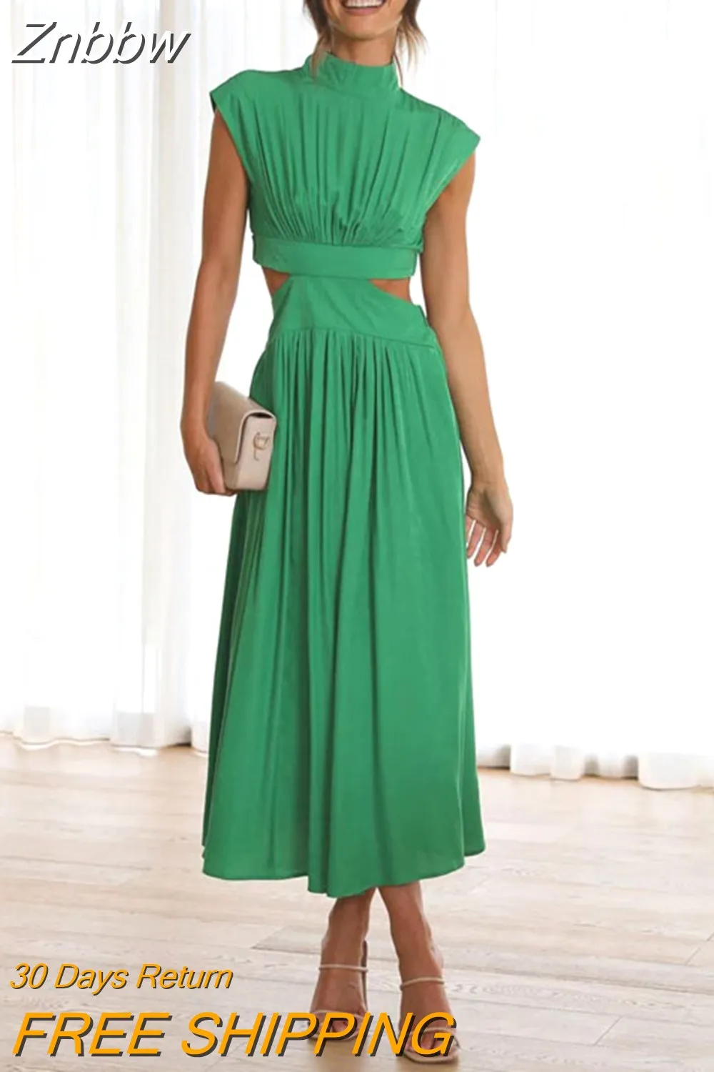 Znbbw Women Solid Sexy Long Dresses 2023 Summer Casual Hollow Waist Cut Sleeveless Dress Female Elegant Backless Holiday Maxi Dress