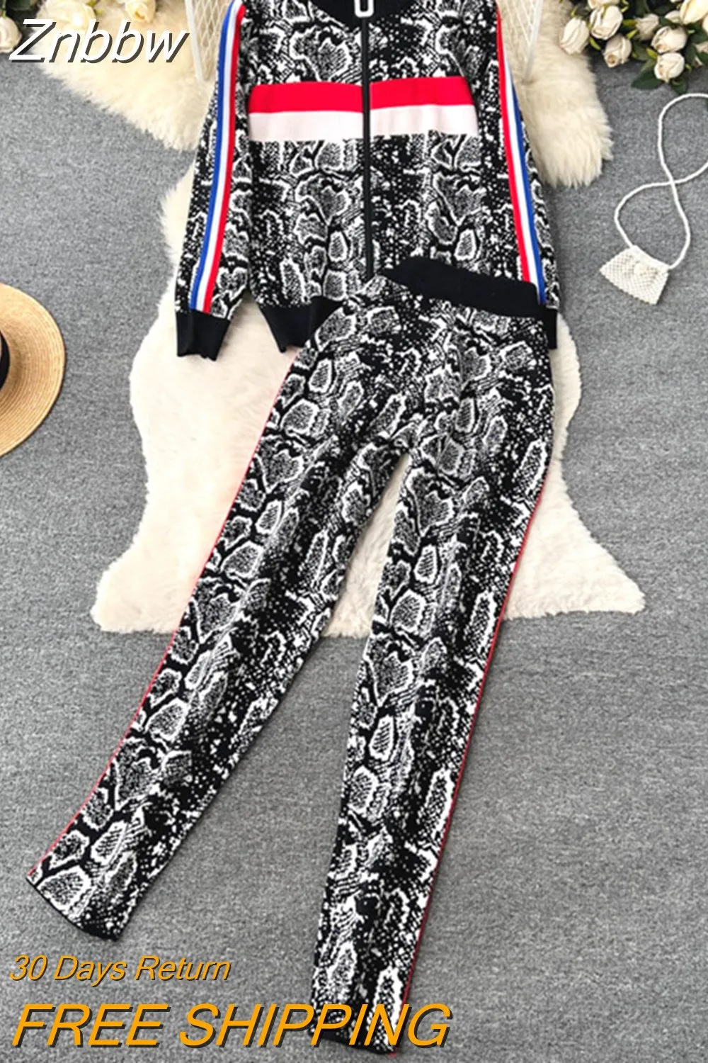 Znbbw Women Stripe Zipper Knitted Cardigans Jacket Sweaters + Pencil Pants Sets Woman Fashion Jumpers Trousers 2 PCS Costumes Outfit - Image 4