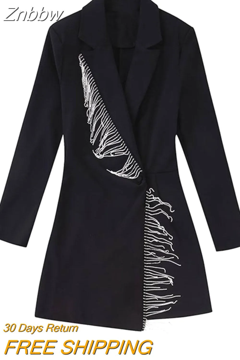 Znbbw Women silvery Tassels Suit Dress Lapel Long Sleeve Romper Short Suit 2023 Autumn Winter New Office Lady Outwear Jumpsuit - Image 7