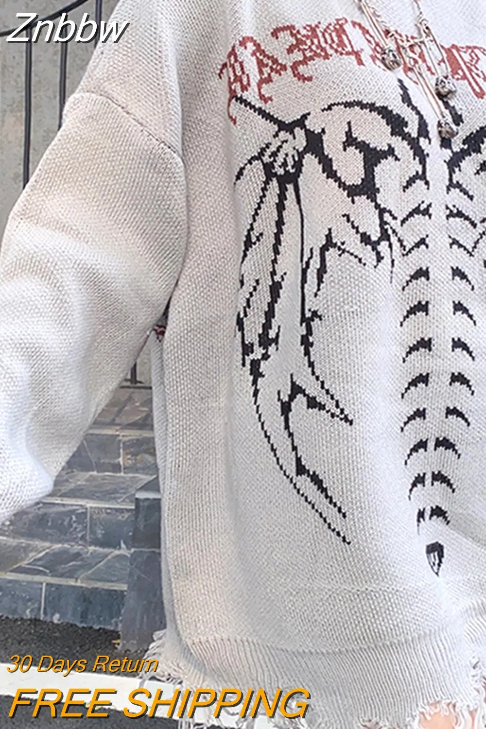 Znbbw Skeleton Print Goth Punk Sweaters Women Clothes Harajuku Oversized Tops 2023 Autumn Fashion Retro Grunge Pullover Streetwear - Image 5