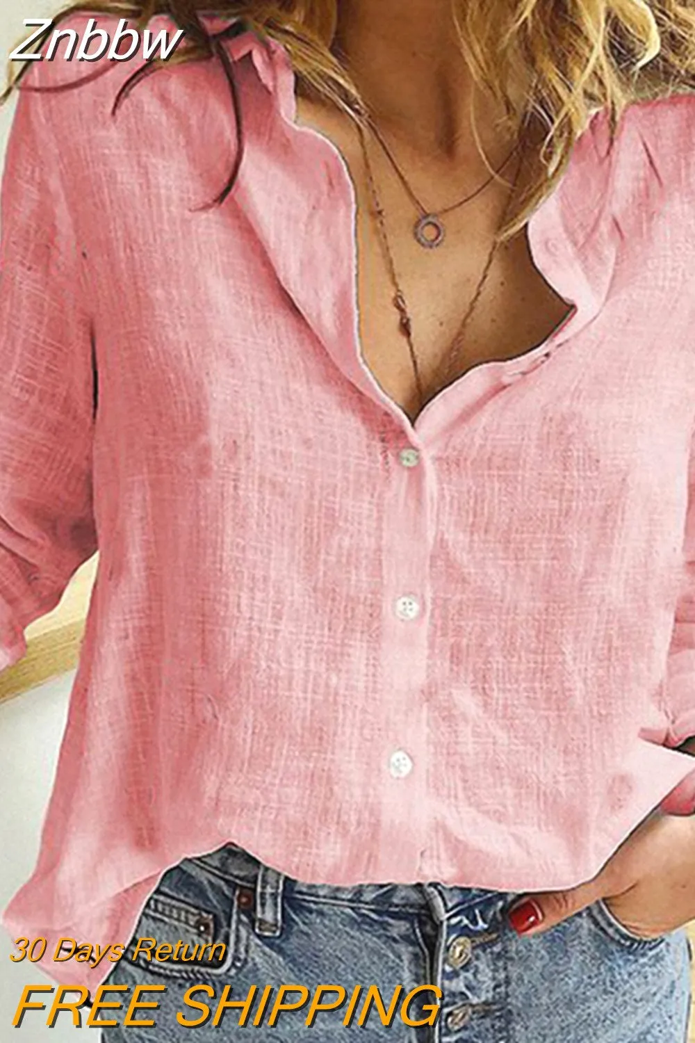 Znbbw Ladies Holiday Blouses Women Long Sleeve Turn-down Collar Solid Color Button Casual Fashion Shirts - Image 7