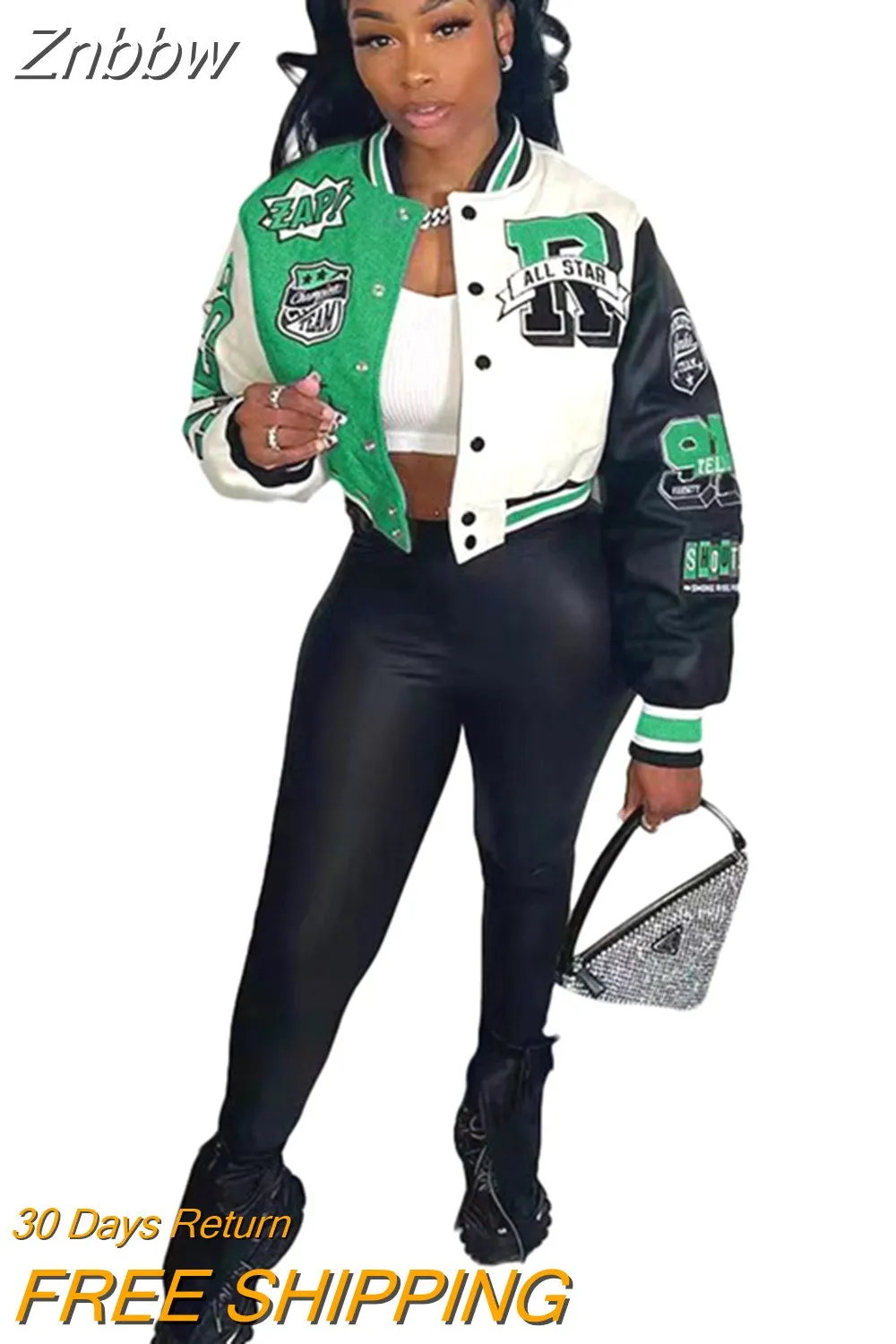 Znbbw Women Splicing Color Contrast Short Jackets Female Y2K Single Breasted Baseball Coat Cropped 2023 Spring Streetwear Jackets - Image 6