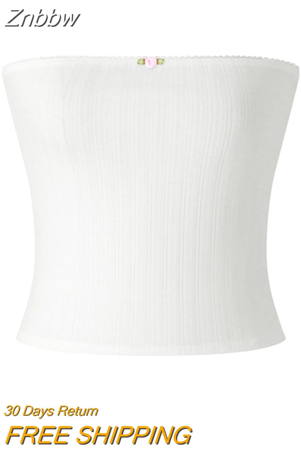 Znbbw Women Summer Kawaii Sleeveless Off Shoulder Knitted Tanks Tops Crop Tops Floral Fairycore Grunge 2000s Aesthetic T-shirts Tops - Image 2