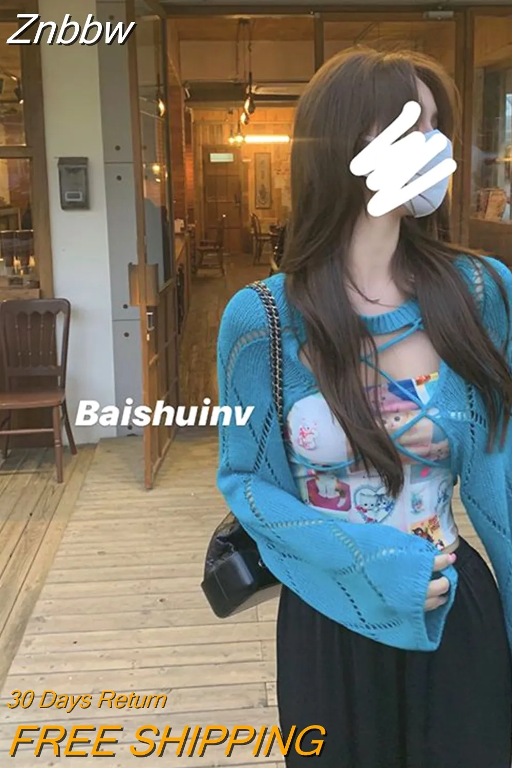 Znbbw Y2K Korean Fashion Hollow Out Cardigan Women Harajuku Sexy Slim Knitted Cropped Sweater Streetwear Casual All-match Top - Image 2