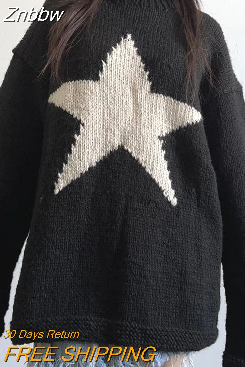 Znbbw Gothic Pullover Star print Women Sweater Japanese Jacquard Knit Men O Neck Long Sleeve Fashion Tops Y2k Oversized Sweater