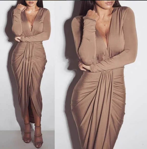 Znbbw Autumn And Winter New V-Collar Long Sleeves With Cotton Sexy Fashion Pleated Nightclub Dress High-Quality Version - Image 3