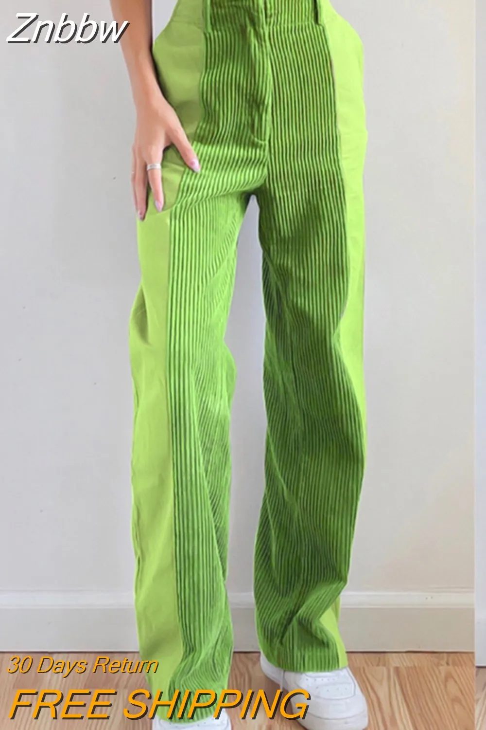 Znbbw Women Sweet Corduroy Patchwork Straight Pants High Waist Baggy Holiday Fashion Harajuku Vintage Casual Wide Leg Trousers 914 - Image 5