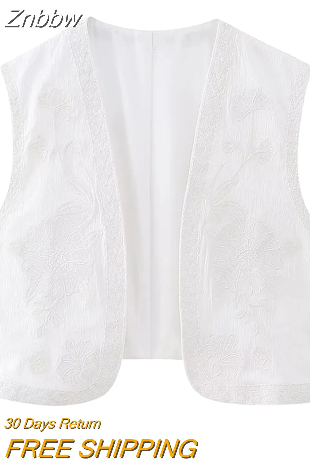 Znbbw TRAF Embroidered Open Waistcoats Women Cotton Basicos Femme Vests Women Sexy Cropped Tops Women Sleeveless Coats - Image 5