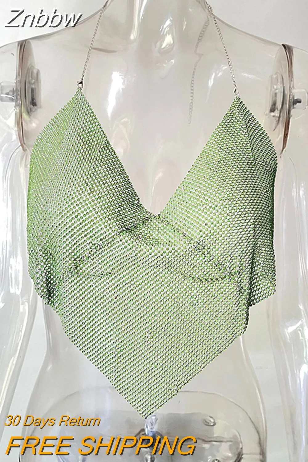 Znbbw 2023 Triangle Diamonds Crop Top Crystal Halter Summer Tops Glitter Women Sexy Backless Nightclub Bralette Tank Top - Image 11